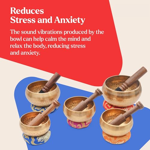 Tibetan Singing Bowl Set-Authentic Cuencos Tibetanos for Sound Healing, Meditation & Chakra Balancing - Includes Cushion, Mallet-Unique Spiritual Gifts for Women and Men (5 Chakra Bowl Set) - size: 5 Chakra Bowl Set
