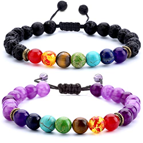 Men Women 8mm Lava Rock Beads Chakra Bracelet Braided Rope Natural Stone Yoga Bracelet Bangle - color: set4