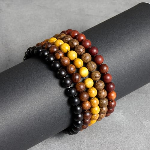 5pcs Wooden Bead Bracelet For Men And Women,Unisex Wooden Bead Bracelet, Beaded Bracelet, Elastic Design, Natural And Simple Style(Bead-3)