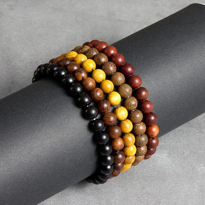 5pcs Wooden Bead Bracelet For Men And Women,Unisex Wooden Bead Bracelet, Beaded Bracelet, Elastic Design, Natural And Simple Style(Bead-3)