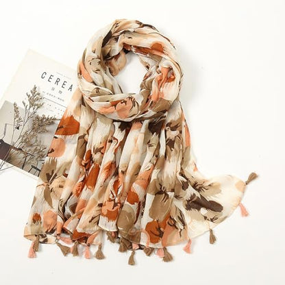 YOUR SMILE Large Boho Scarf for Women Lightweight Floral Printed Scarves Fall Winter Fashion Fringed Shawl wraps - color: 30