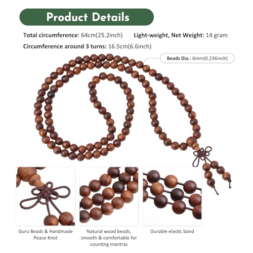 SUNYIK 6mm 108 Tibetan Buddhist Mala Bracelet Natural Beaded Prayer Bead for Women Men