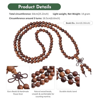 SUNYIK 6mm 108 Tibetan Buddhist Mala Bracelet Natural Beaded Prayer Bead for Women Men