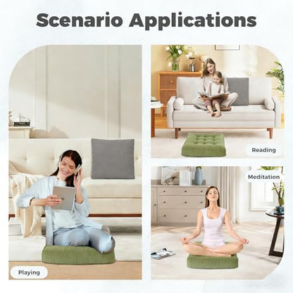 Floor Pillow 18x18 Inch Turquoise Corduroy Floor Sitting Cushions 2-Pack, Portable Handle Design, Non-Slip Chair Pads for Meditation Yoga Indoor Use