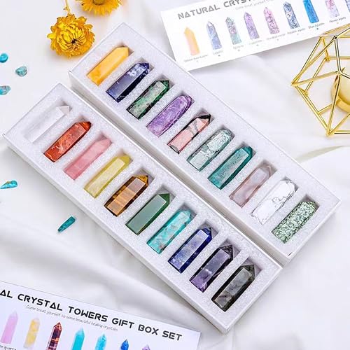 Sets of 7/8/10 Pcs Healing Crystal Stone Wands,Hexagona,Single Pointed,Chakra 6 Faceted Column Prism,Reiki Gemstones,Energy Balance,Meditation Natural Gem Kits Home Decor (10pcs B Set) - color: 10pcs B Set