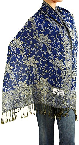 Falari Women's Reversible Paisley Pashmina Shawl Wrap Scarf For Evening Dresses Festivals Any Occasions All Seasons 80"x27" - color: Style 1 - Royal