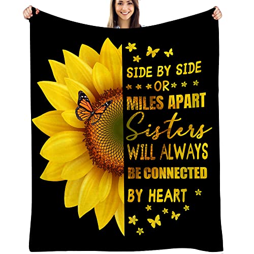 Sister Birthday Gifts from Sister, Sisters Blanket Gift from Brother, Sunflower Gifts for Women Birthday Christmas Decorations Throw Butterfly Blankets 50” x 60” - color: Sunflower-to Sister, size: 50 inches x 60 inches