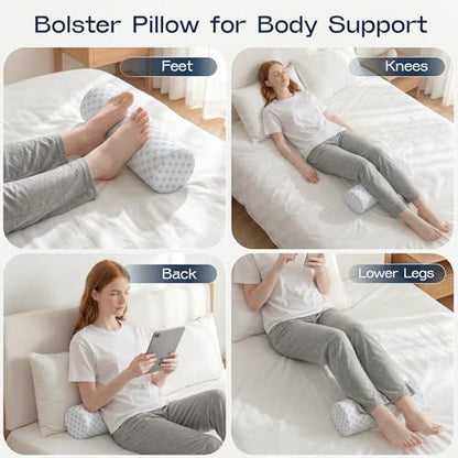 Neck Roll Pillow for Neck Pain Relief - Memory Foam Neck Support Pillow for Bed | Round Neck Pillow for Sleeping, 15.7 * 6 * 6 inch (Cool-Blue)
