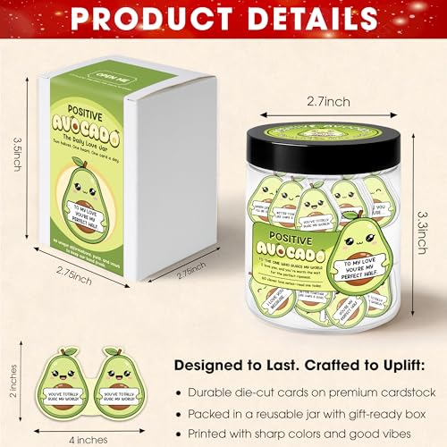 Positive Avocado Jar- 60 Mini Love Notes For Him Her - Cute Birthday Anniversary Stocking Stuffers Gifts For Boyfriend Girlfriend Couple Gifts, Easter Basket Stuffer For Her Him Husband Wife - color: Positive Avocado