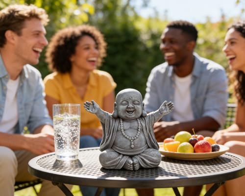 Laughing Buddha Statue for Zen Space, Relieve Stress Zen Atmosphere for Indoor/Outdoor Feng Shui Decoration