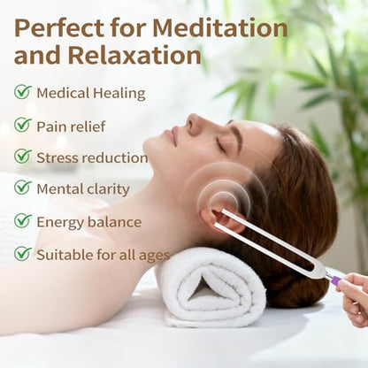 Tuning Forks for Healing Set, 128Hz, 136Hz, 256Hz, 512Hz Tuning Forks with Activator, Chakra Sound Therapy Music Tuning Instruments for Stress & Sleep/Yoga/Meditation with Anti-Slip Sponge & Pouch