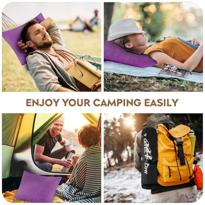 Small Shredded Memory Foam Pillow, Camping Pillow Travel Pillow - Compressible Medium Firm, Breathable Cover, Ideal Backpacking Hiking, Airplane and Car (Purple, L) - color: Purple, size: L-23 X 16 Inch