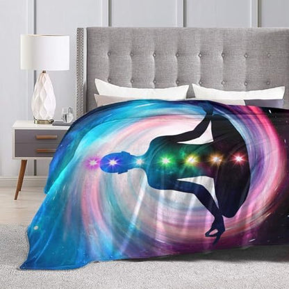 Space Meditation with Glowing Chakras Premium Flannel Blanket - Lightweight Throw for Bed & Sofa, Double-Sided Geometric Print60 X50 - size: 60"x50"