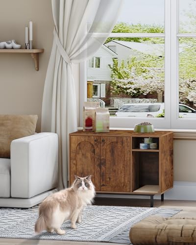 Hzuaneri Cat Litter Box Enclosure Enclosed, Hidden Litter Box Cabinet Furniture with Storage, Wooden Indoor Cat House Large, Modern End Table for Living Room Entryway, Rustic Brown and Black CB01501B - color: Rusic Brown