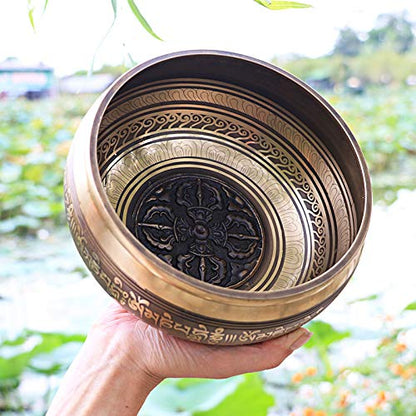 Tibetan Singing Bowl Set,Carved with Crossed Vajra and Mentra of Om Mane Padme Hum,For Sound Healing,Meditation,Yoga,Relaxation,Chakra Balance,Handmade in Nepal(4.13inches) - color: Cross Vajra, size: 10.5cm