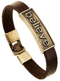 Men Punk Alloy Leather Bracelet Cross Bracelet Bangle Wristband - color: Believe
