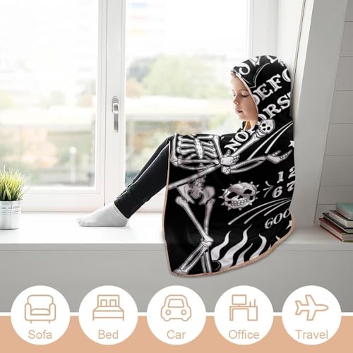 Skull Skeleton Witch Board Tarot Black Art Large Size Comfortable Hooded Blanket, Warm Blanket 50"x60" - color: Skull Skeleton Witch Board Tarot Black Art, size: 50"x60"