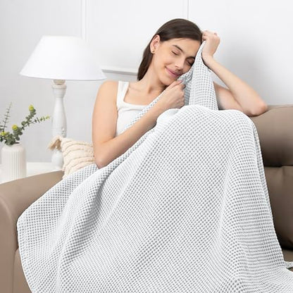 Waffle Blanket Queen Size Bed, 100% Cotton Soft Lightweight Breathable Summer Blanket, Waffle Weave Queen Size Bed Blanket: White (90"x90") - color: White, size: Queen (90" x 90")