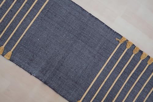 Jaipur Art & Rugs Cotton Yoga Rug - Eco-Friendly Hand-Woven Thick Mat (24”x72”x5mm) for Everyday Fitness at Home - Comfortable & Extra-Long - color: Black-Yellow