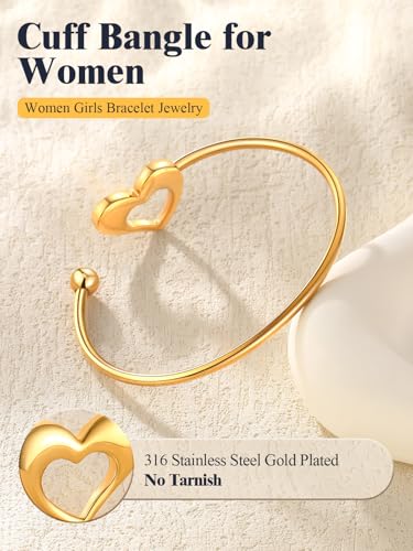 U7 Unisex Simple Cuff Bracelet 18K Real Gold Platinum Plated Fine Bracelets Fashion Jewelry Open Bangle Cuff Bracelets, Twisted or Heart Style - color: F.Heart End-18K Gold