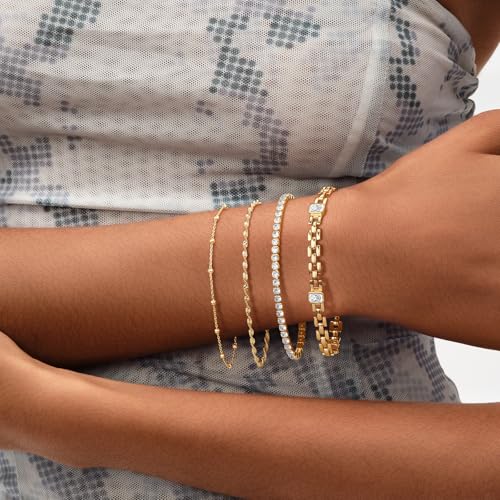 MEVECCO Gold Rope Chain Bracelets,14K Gold Plated Handmade Cute Thin Dainty Bracelet for Women