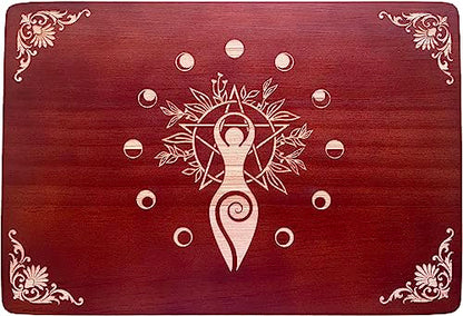 Altar Table, Meditation Table, Small Altar Table, Wooden Witch Altar, Wiccan Alter Table, Buddhist Shrine, Engraved Spiral Goddess on Table Top, 12 × 8 inches - color: Spiral Goddess