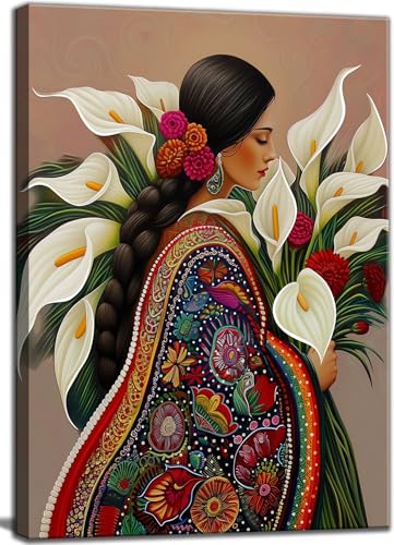 Calla Lily Canvas Wall Art Mexican Vintage Flower Decor painting Pictures Girls White Floral Plant Posters Prints for living room Bathroom Bedroom Office Hallway Home Decoration - color: Flower, size: 16"L x 12"W