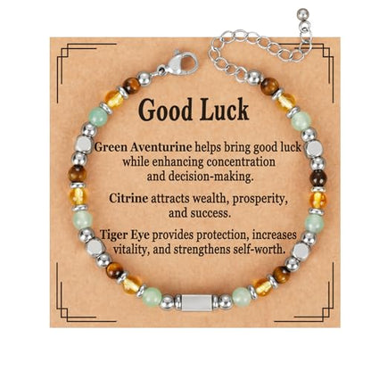 Natural Healing Crystal Bracelet for Women, Triple Protection Anxiety Relief New Beginnings Good Luck Empath Protection Jewelry Gift for Friends Daughter Mom 6.5+1.8 Inches - style: Good Luck