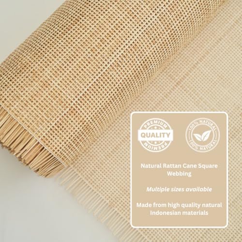 Rattan Cane Webbing Roll 24" x 24” Square Radio Weave Rattan Fabric for Furniture DIY | Durable Natural Caning Material for Cabinet Door Inserts, Decor, Crafts