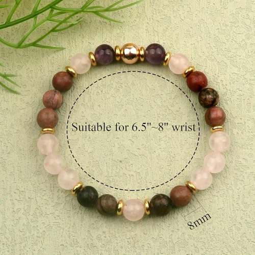 KSQS Healing Stone Bead Bracelet for Women, Natural Gemstones Balance Protection Bracelet, Spiritual Crystal Beads Bracelet Anxiety Relief with Meaning Card - style: Self-Love