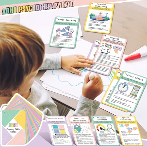 25 Pcs ADHD Coping Skills Cards Emotional Regulation Tool Time Management Therapy Stress Relief Calm Down Corner Supplies Focus Training ADHD Tools for Adults Teens - style: ADHD