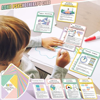 25 Pcs ADHD Coping Skills Cards Emotional Regulation Tool Time Management Therapy Stress Relief Calm Down Corner Supplies Focus Training ADHD Tools for Adults Teens - style: ADHD