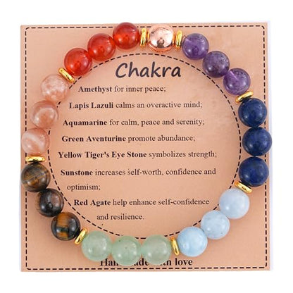 KSQS Healing Stone Bead Bracelet for Women, Natural Gemstones Balance Protection Bracelet, Spiritual Crystal Beads Bracelet Anxiety Relief with Meaning Card - style: Chakra
