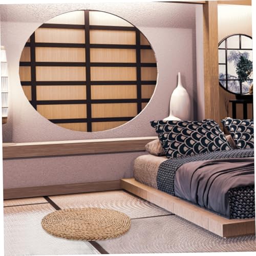 Woven Round Meditation Cushion Floor Pillow Thick Genuine Straw Pad 1.5cm Thick 40cm Diameter Indoor Seating Cushion for Yoga and Meditation