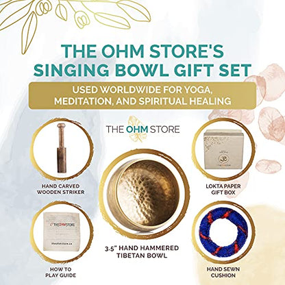 Handcrafted Tibetan Singing Bowl Gift Set – 3.5” Sound Bowl for Meditation, Sound Healing & Yoga – Mindfullness Christmas Gift – Authentic Hand-Hammered in Nepal - The Ohm Store - size: 3.5″ Gift Set