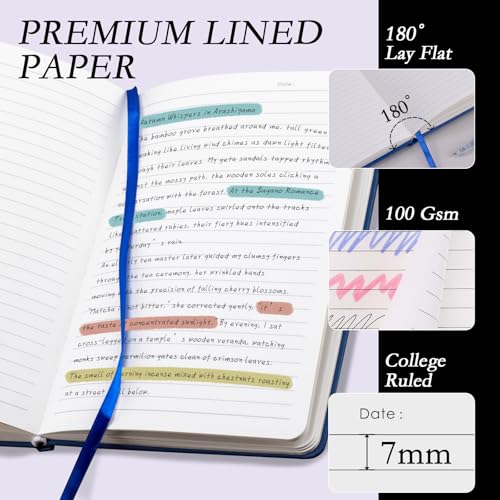 deli A5 Lined Journal Notebook, 160 Pages Hardcover Writing Notebook, 5.5"x8.2" College Ruled Notebook for Office, School, Work Notes (Blue) - color: blue