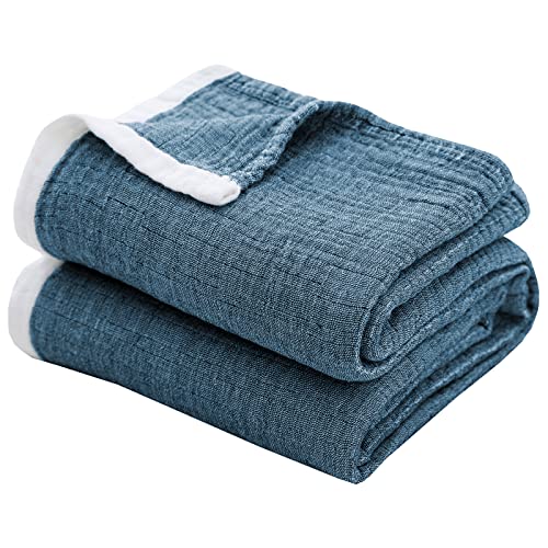 SE SOFTEXLY Cotton Blanket, 4-Layer Soft Muslin Throw Blanket for Couch Bed, Breathable Gauze Blanket for All Season, Lightweight Muslin Blankets for Adults Blanket(60"x80",Vintage Blue) - color: 1-vintage Blue, size: Twin-60" x 80"