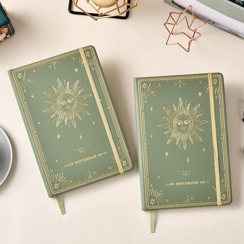 Artfan Ruled Notebook/Journal – Premium Thick Paper Faux Leather Classic Writing Notebook with Pocket + Page Dividers Gifts, Banded, Large, 144 Pages, Hard Cover, Lined (5.8 x 8.4) - Green - color: GREEN13
