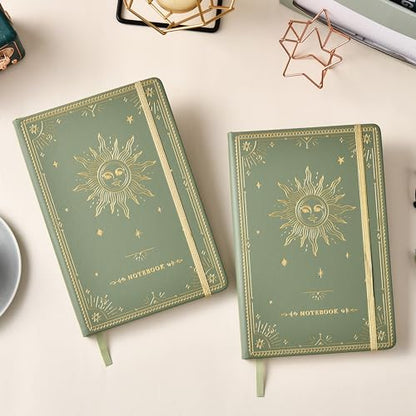 Artfan Ruled Notebook/Journal – Premium Thick Paper Faux Leather Classic Writing Notebook with Pocket + Page Dividers Gifts, Banded, Large, 144 Pages, Hard Cover, Lined (5.8 x 8.4) - Green - color: GREEN13