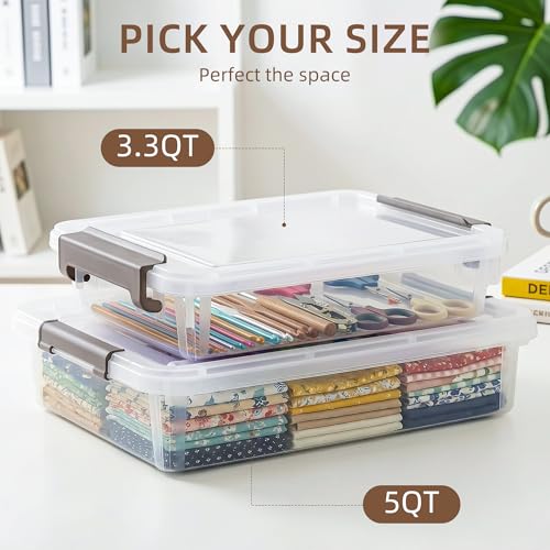 Citylife 10 PCS Plastic Storage Bins with Latching Lids Portable Project Case Clear File Box Stackable Storage Containers for Organizing A4 Paper, Photo, Document, Scrapbook - size: 5QT, style: 10 PCS