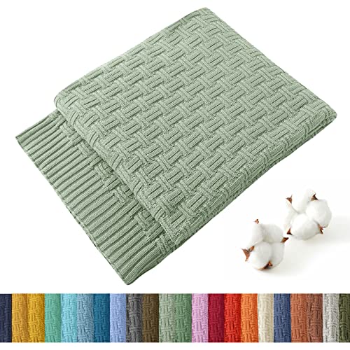 TREELY 100% Cotton Knitted Throw Blanket Couch Cover Blanket(50 x 60 Inches, Light Sage Green) - color: Sage Green, size: Throw (50 in x 60 in)