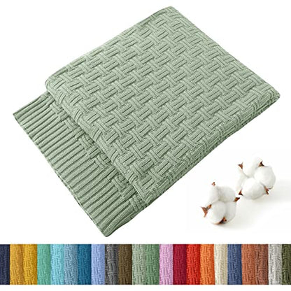 TREELY 100% Cotton Knitted Throw Blanket Couch Cover Blanket(60 x 80 Inches, Light Sage Green) - color: Sage Green, size: Twin (60 in x 80 in)