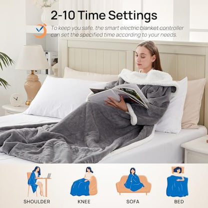 Westinghouse Electric Snuggle Throw Blankets with Foot Pocket, Wearable Heated Blanket with Sleeves, 6 Heating Levels & 2 to 10 Hours Heating Time Settings, 50 * 70"+18", Light Grey - color: Light Grey&ivory, size: 70*50" Heated Snuggle Blanket