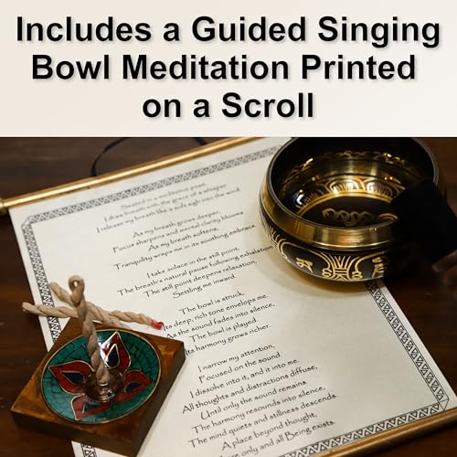 Meditation Accessories Gift Set With Guide: 4.5" Tibetan Singing Bowl Set,150 pcs Handmade Incense Variety Pack: Frankincense, Patchouli, Amitabha Buddha, Rose, Sandalwood, With Incense Holder