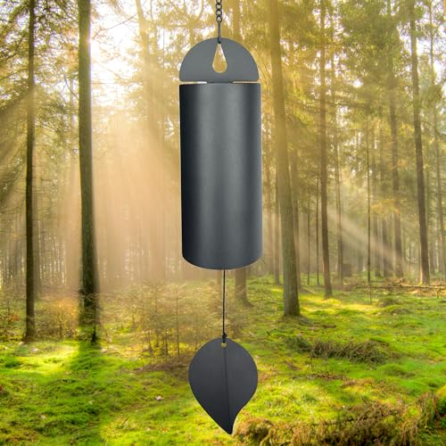 Unique Serenity Bell with Deep Resonance - Large Deep Tone Wind Chimes for Outside - Memorial Wind Chime for Outdoors - Amazing Grace Wind Bells with Mute Mode - Handcrafted Steel Wind Chimes - Black - size: Black