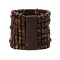 Stretch Wooden Beads Cuff Bracelets Multi Layered Natural Wood Beads Chunky Bangle Wooden Handmade Wide Bracelets Bohemia Jewelry for Women Men - color: A