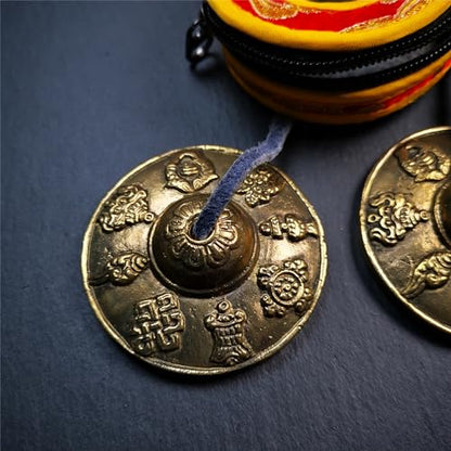 Tibetan Tingsha Bell Set - Tibetan Cymbals - for Sound Healing, Yoga, Meditation, and Mindfulness,Handmade in Nepal,Made of Brass,Astamangal Pattern,6.5cm/2.6 inch - color: 3-Brass-Astamangal-6.5cm