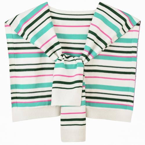 WaJuemy Sweater Shawl Wraps for Women Sweater Knitted Knotted Shawls Travel Casual Scarf Cape Shoulder Tops Fashion Wrap - color: 38 Green 4stripe