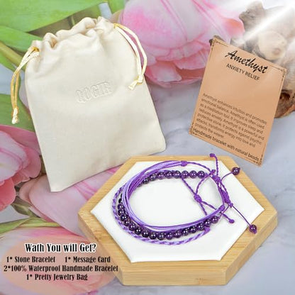 QOGIR Handmade Healing Bracelet,6mm Natural Gem Stone Bracelet rope bracelet - color: Amethyst(Spiritual Awareness), size: 6mm