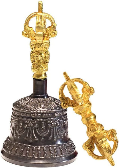 Tibetan Buddhist Meditation Bell And Dorje Set, Hand-cranked Bell Invocation Bell For Meditation, Ritual, Prayer And As A Buddhist